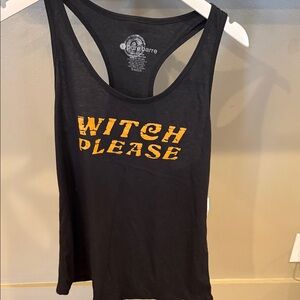 Pure Barre Black Racerback Tank with Orange 'Witch Please' Graphic
